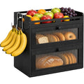 Black 2-Tier Bamboo Bread Box for Kitchen Countertop with Clear Doors