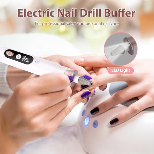Electric Nail Drill Kit Cordless Professional Manicure Pedicure Nail File Buffer for Acrylic Nails Gel Polishing Removing Manicure Salon Home with Nail Drill Bits Sanding Bands