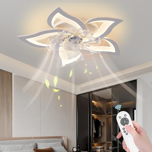 Bevenus White Modern Flower Ceiling Fan with Lights, Dimmable Remote & App Control