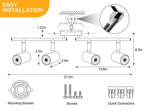 LED Track Lighting Fixtures 5-Color Adjustable Ceiling Spotlights - Black
