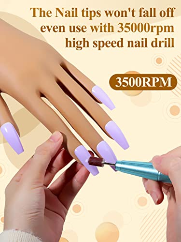 LIONVISON Practice Hand for Acrylic Nails with 200 Nail Tips - Silicone Nail Practice Mannequin, Flexible & Never Falls Off, Includes Upgrade Nail Tips Set