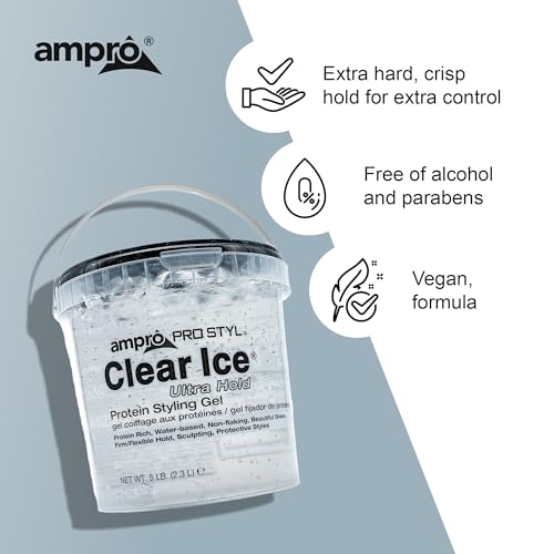 AmPro Pro Styl Clear Ice Styling Gel 5oz - Vegan, Non-Flaking, Alcohol-Free, Flexible Hold