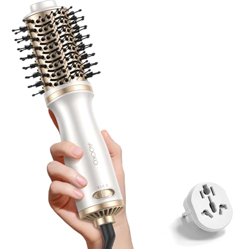 Dual Voltage Mini Hair Dryer Brush with Travel Pouch - 4-in-1 Styling Tool for International Travel