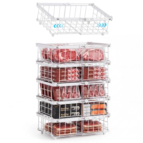 White Expandable Freezer Organizer Bins 6-Pack for Chest Freezers