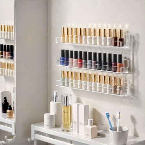 24-Inch Wall Mounted Nail Polish Organizer Shelves Set of 6 Clear
