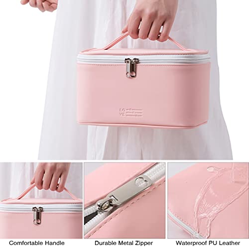 3 Pack Makeup Bag Sets Travel Large Toiletry Bag Portable Cosmetic Zipper Pouch with Brush Organizer Waterproof Small Storage Case for Women and Girls,Light Pink