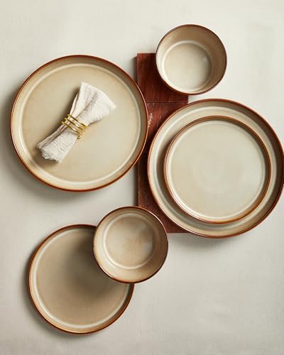 Ceramic Dinnerware Set for 6 - 18 Pieces, Plates & Bowls, Hand-Glazed