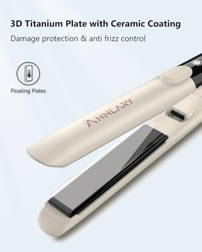 ANNLARY Beige 1 Inch Hair Straightener & Curling Iron 2-in-1 Titanium Ceramic Flat Iron