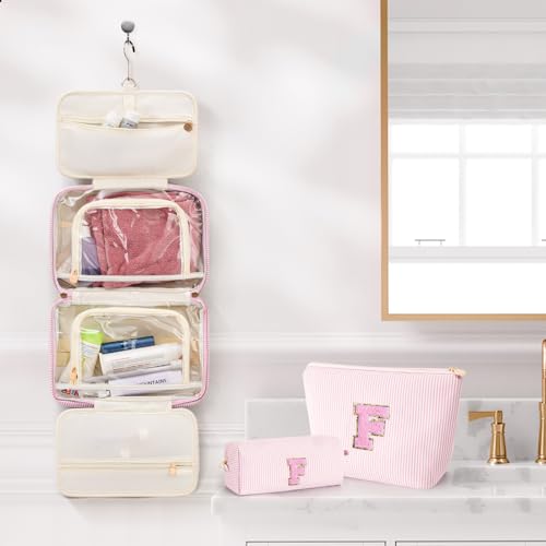 Pink Personalized Toiletry & Makeup Bag Set for Teen Girls - Fystdtote