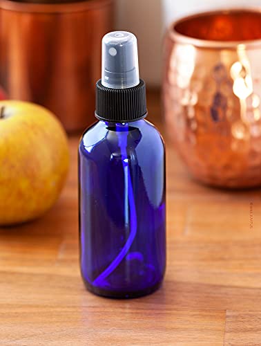 12 Pack 4 oz Blue Glass Spray Bottles with Fine Mist Pump - Refillable & UV Protected