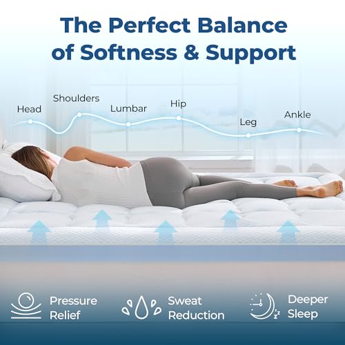 Full Size Cooling Gel Memory Foam Mattress Topper - White, 4 Inch Dual Layer for Back Pain & Hot Sleepers