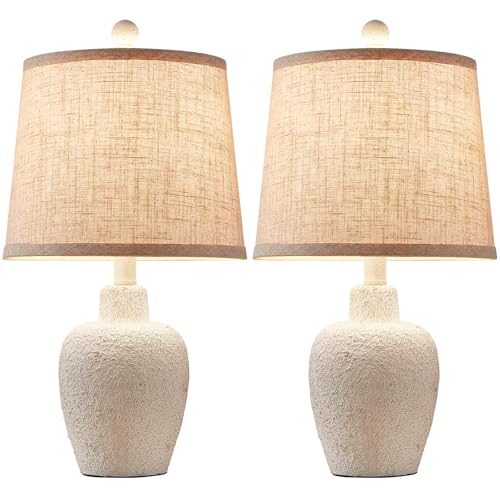 HUITICO White Farmhouse Set of 2 Jar-Shaped Bedside Table Lamps 21" for Bedroom & Living Room