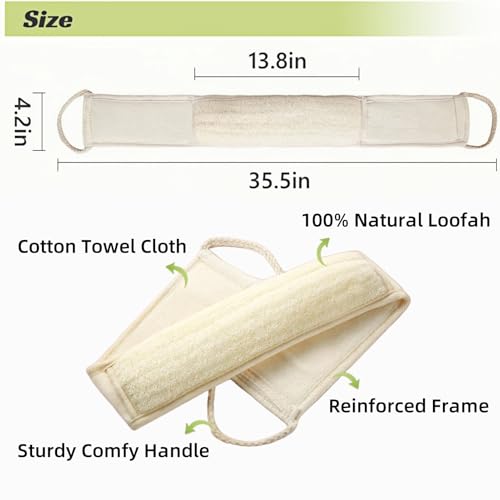 Natural Loofah Bath Sponge, 28 in Back Scrubber for Bath, Exfoliating Body Scrubber, Shower Loofah Scrubber for Women and Men, Shower Loofah Sponge to Clean Body Deeply, Invigorate Skin