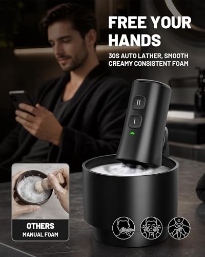 Electric Shaving Brush with Bowl - 30s Automatic Lather & Spin-Dry - Light Black