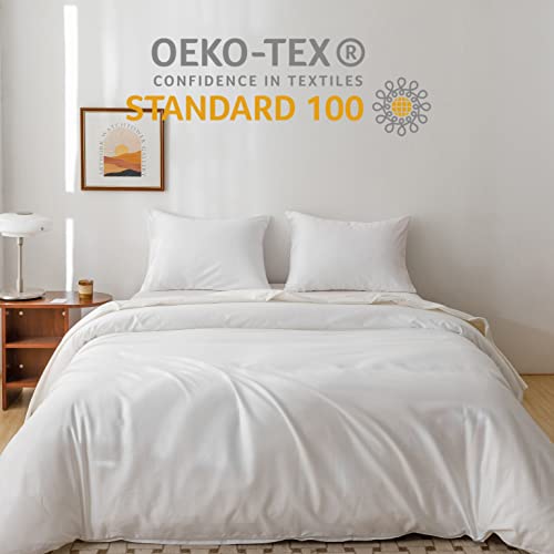 HeimenAogo Queen Size Egyptian Cotton Duvet Cover Set - Pure White Sateen Weave, 3 Pieces