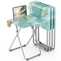 Sea Blue Marble Folding TV Tray Table Set of 4 - Portable Snack & Dinner Tables