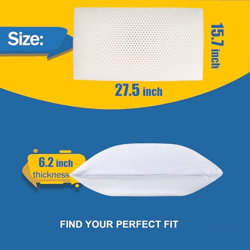 Fomwris Queen Latex Pillow - Medium Loft, Removable Cotton Cover, Breathable, Pressure Relief, Natural Support