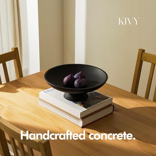 KIVY Large Concrete Fruit Bowl with Black Pedestal - Modern Kitchen Organizer