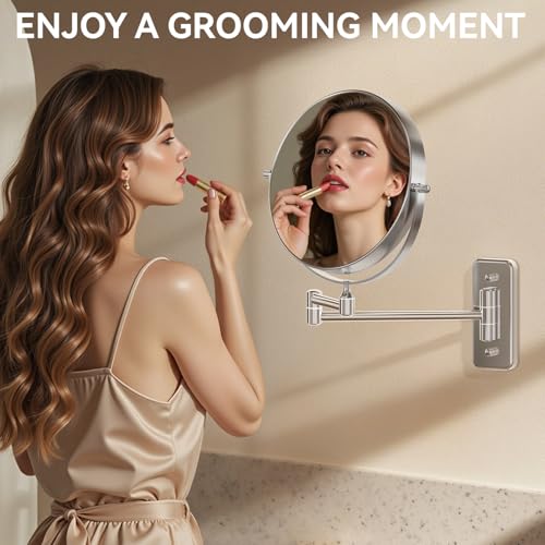 Auxmir 8'' Wall Mounted Makeup Mirror, 1X/20X Double-Sided Magnifying Mirror with Tweezer, HD Bathroom Makeup Mirror, Cosmetic Vanity Mirror with 360 Rotation Extendable Swivel Arm, Chrome