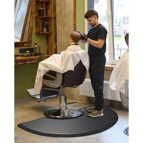 Artist hand 3 ft. x 5 ft. Barber Chair Mat Salon & Barber Shop Chair Anti-Fatigue Mats Comfort Salon Chair Mat,Semi Circle - 1/2 in. Thick,Black
