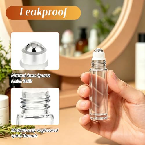 Clear 10ml Essential Oils Roller Bottles Set - Leakproof & Refillable