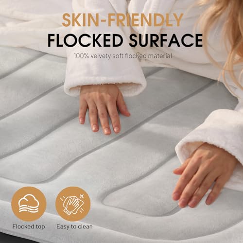Queen Air Mattress with Built-In Pump Grey 18-Inch Raised for Guests & Camping