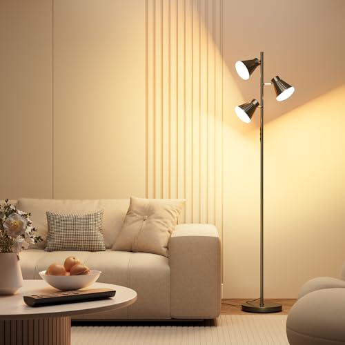 SIBRILLE 36W LED Tree Floor Lamp with Remote - Black Modern Dimmable Standing Light for Living Room & Bedroom