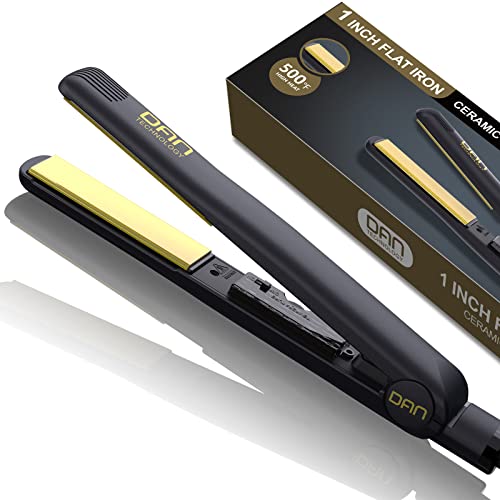Gold 500 Degree Dual Voltage Ceramic Flat Iron - 1 Inch Hair Straightener for Thick Hair