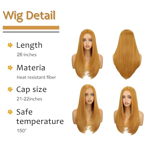 Honey Blonde 26-inch Synthetic Lace Front Wig for Women, Glueless & Pre-Plucked