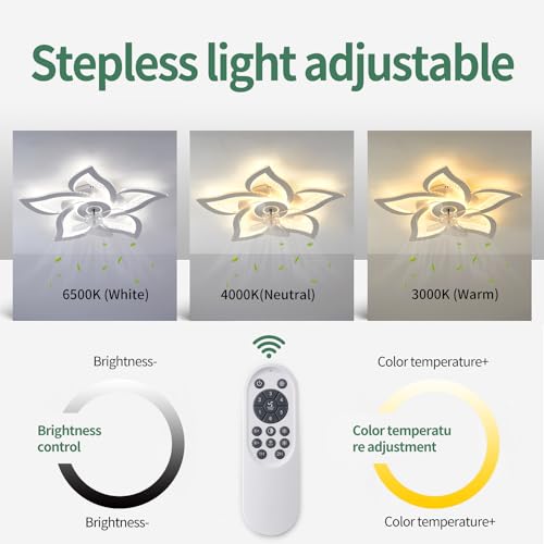Yfrest 24-Inch White Ceiling Fan with Lights Remote Control, 6 Speeds & 3 Light Colors