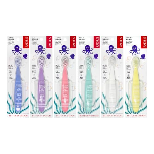 RADIUS Totz Extra Soft Kids Toothbrush Pack of 6 - BPA Free, ADA Approved, Toddler-Friendly - Includes Periwinkle, Mint, Yellow, Pink, Lavender, White
