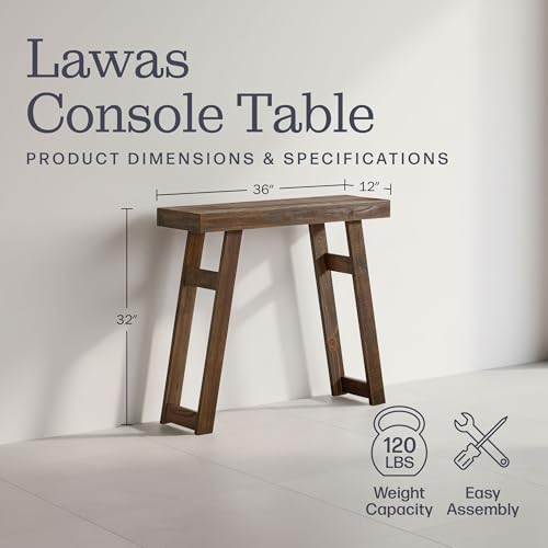 Brown Solid Wood Console Table - 36 Inch Narrow Entryway Sofa Table