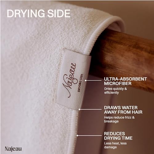 Najeau Double-Sided Hair Towel Turban – Microfiber + Cotton, 20x39 in, Reduces Dry Time