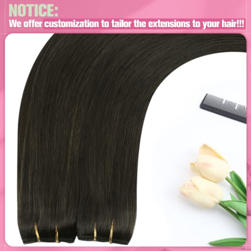 YoungSee Invisible Wire Human Hair Extensions Mocha Brown 14 Inch 85G with Clips - Variation of Wire-B-#4A
