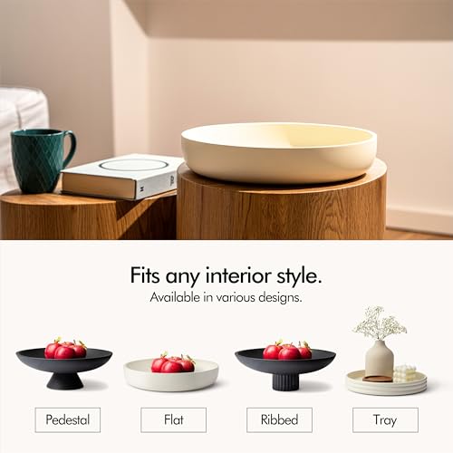 KIVY Large Concrete Fruit Bowl with Black Pedestal - Modern Kitchen Organizer