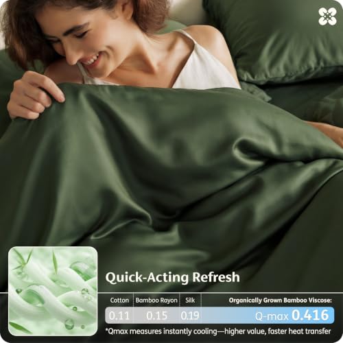 Bedsure Organic Bamboo Viscose Duvet Cover Set King Olive Green No Comforter