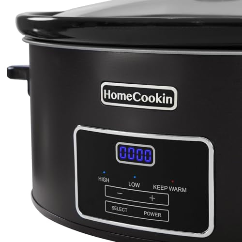 HOMECOOKIN 8 Quart Programmable Slow Cooker - Black Stainless Steel, Family Size Kitchen Appliance