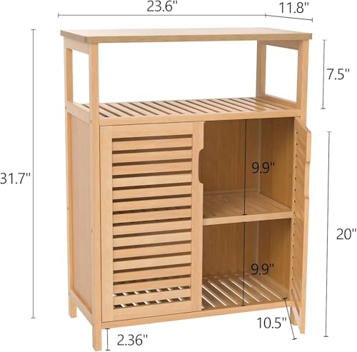 Bamboo Bathroom Storage Cabinet with 2 Doors - Freestanding Kitchen & Home Organizer