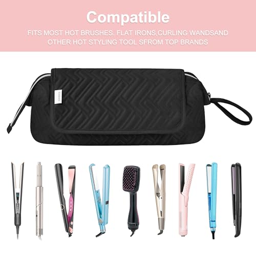 Leuded Travel Hair Tool Bag with Heat-Resistant Mat - BlackA
