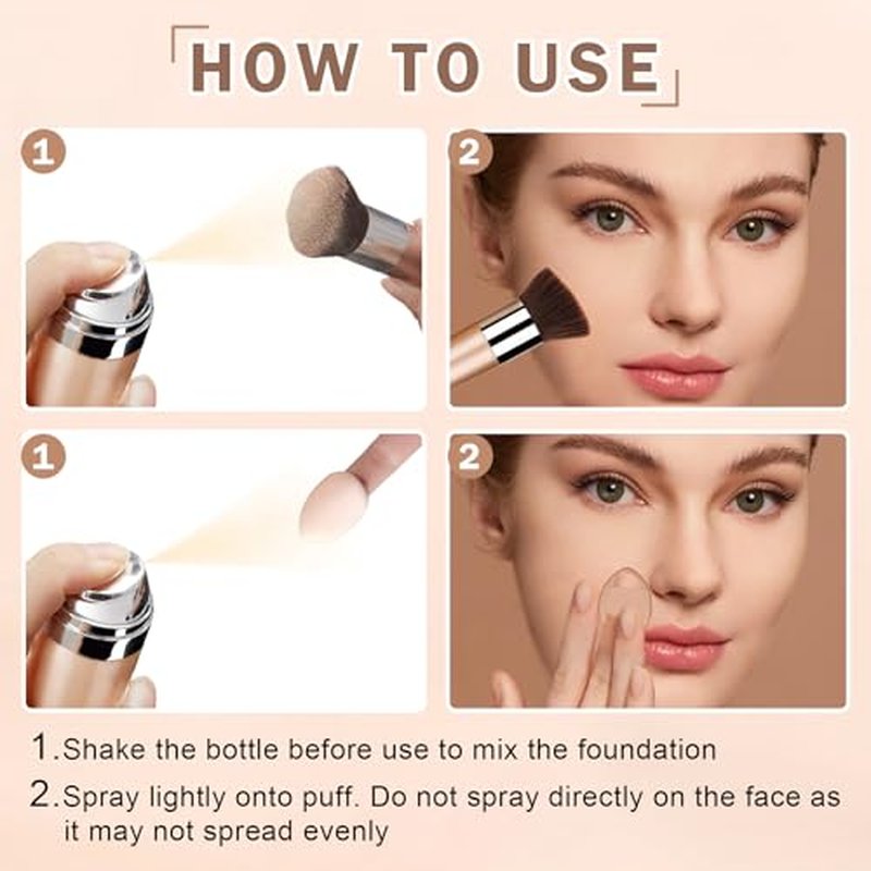 CAHIUYOA AirBrush Spray Foundation Makeup Silky Full Coverage Airbrush Flawless Foundation for Mature Skin,Long Lasting Natural Matte Finish Air Brush Makeup Foundation - 01 Natural/Warm Porcelain