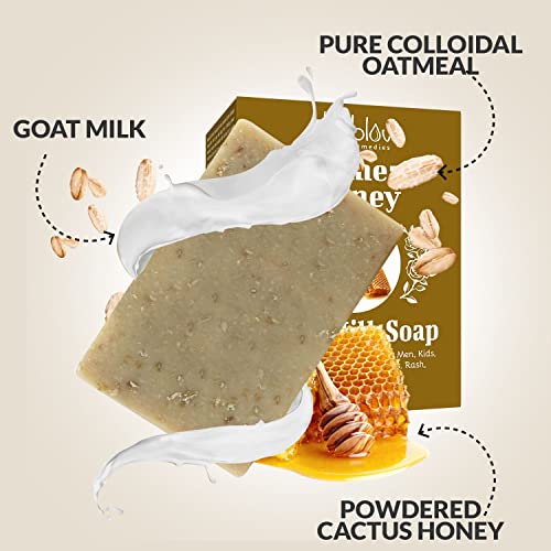Oatmeal Honey Goat's Milk Soap Bar 4 oz ? Natural Bar Soap for Women, Men, Kids, Itchy Skin, Eczema, Psoriasis, Rash, Sunburn Skincare ? Calming Colloidal Oatmeal Face Cleanser & Body Wash (2 Pack)
