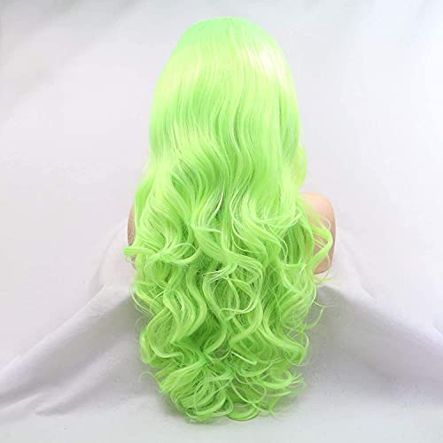 Karissa Hair 24 Inch Neon Green Curly Lace Front Wig Synthetic Long Body Wave for Women