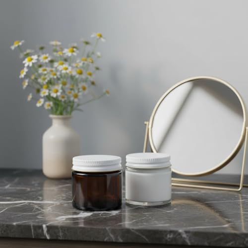 12 Pack Amber Glass Jars with White Metal Airtight Lids - 1.75 Inch
