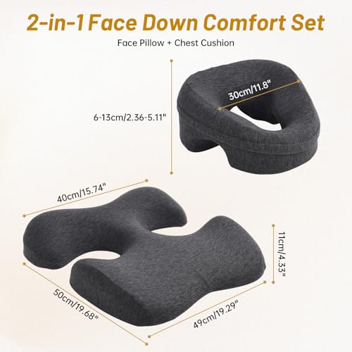 Memory Foam Face Down Pillow Set with Chest Cushion for Massage & Spa - Dark Gray