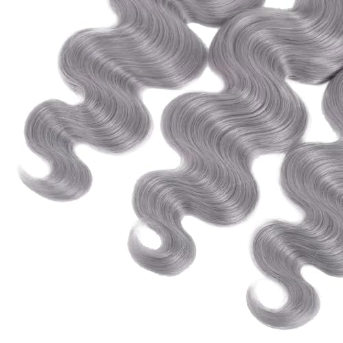 Fridnae Silver Grey Human Hair Bundles 16 18 20 Inch - Body Wave, 150g Variation