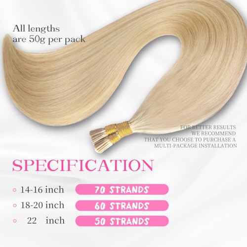 Eliysako I Tip Human Hair Extensions Light Blonde Mix 18 Inch 50g - Bleach Blonde