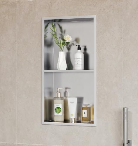 Brushed Stainless Steel 2-Tier Shower Niche 12x24 Inches - Easy Install