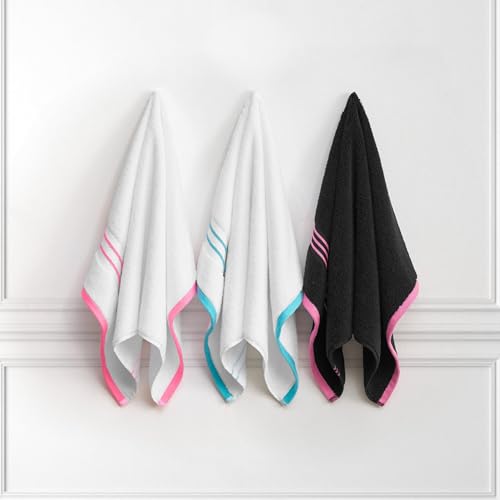 Juicy Couture Black and Hot Pink Border Bath Towels 6-Piece Cotton Set - Quick Dry