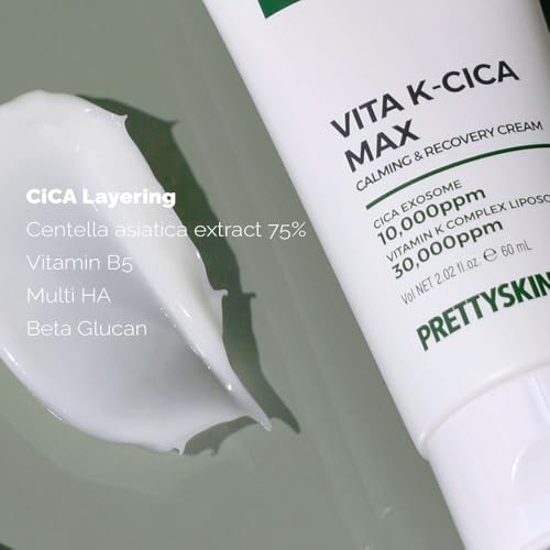 PRETTYSKIN CICA Exosome Soothing Cream with 75% Centella Asiatica Extract, Vitamin K Complex, and Hyaluronic Acid ? Gentle Hydration for Sensitive Skin (2.02 fl oz)