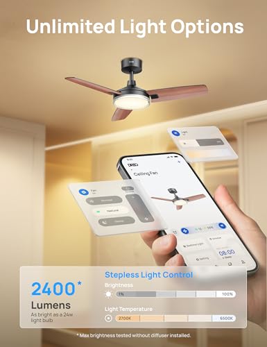DREO Black 42-Inch Smart Ceiling Fan with Lights & Remote
